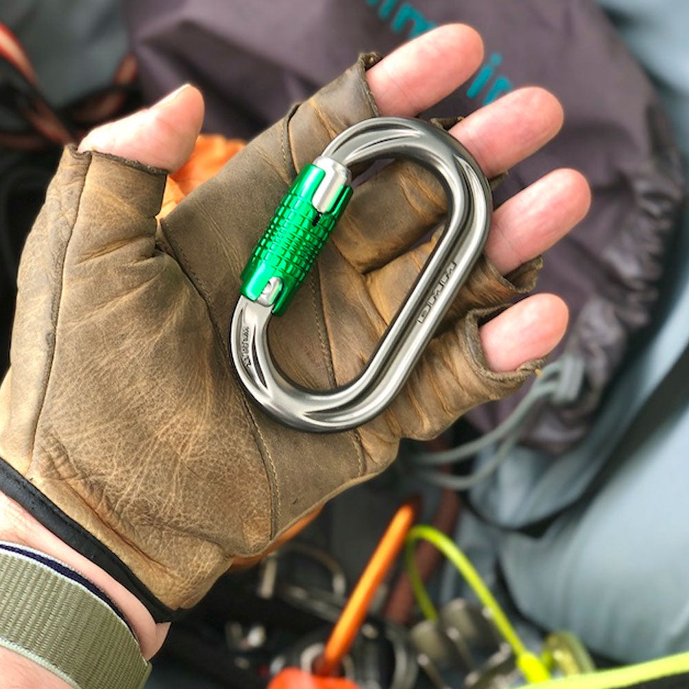 Explore the DMM Ultra O Locksafe Carabiner at Mower City. Ideal for tree care, rope access, and more, its symmetrical oval shape and Taperlock closing ensure secure connections. Shop online for pickup in Albury NSW. Serving Albury, Wodonga, and nearby areas.Your local arbory, tree climbing experts.  showing size with hand