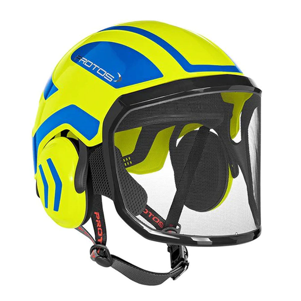 Elevate your safety and comfort with the PROTOS® Integral Arborist Helmet, available at Mower City Albury. Designed for work at height, this helmet features integrated hearing and face protection, washable padding, and spare parts for easy maintenance. Experience unparalleled protection and performance for tree care operations. Front