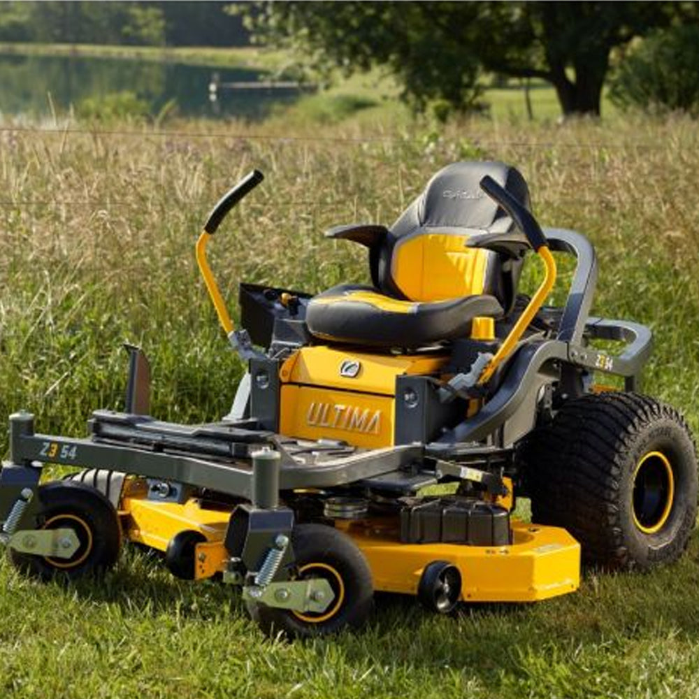 Cub Cadet Ultima Z3 54 zero turn mower with 24HP Kawasaki engine and 54” fabricated deck in a frield. Ideal for blocks up to 5 acres. Available at Mower City Albury.