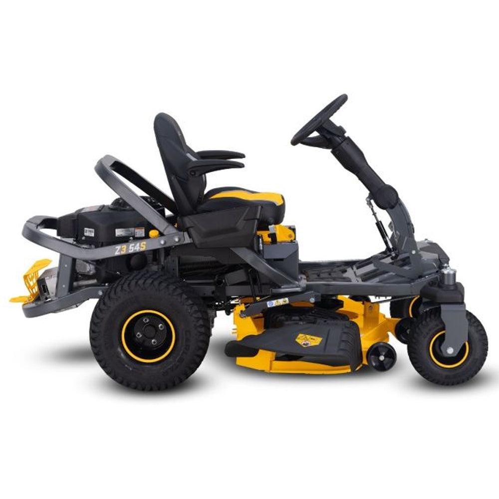 Side view Cub Cadet Z3 54 S zero turn mower with steering wheel control and 24HP Kawasaki engine. Built for slopes and larger blocks. Available at Mower City Albury.