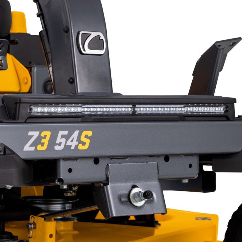 back end with lights and towing hitch of the Cub Cadet Z3 54 S zero turn mower with steering wheel control and 24HP Kawasaki engine. Built for slopes and larger blocks. Available at Mower City Albury.