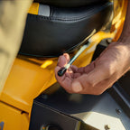 Seat comfort on the Cub Cadet Z3 54 S zero turn mower with steering wheel control and 24HP Kawasaki engine. Built for slopes and larger blocks. Available at Mower City Albury.