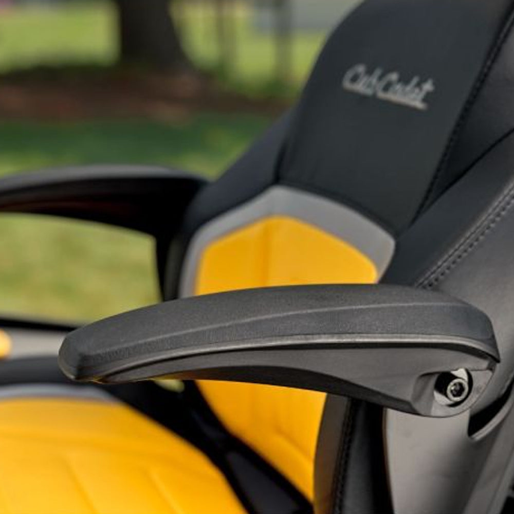 close up of chair Cub Cadet Z3 60 S zero turn mower with steering wheel control, 60” deck and 24HP Kawasaki engine. Built for larger blocks and slopes. Available at Mower City Albury.