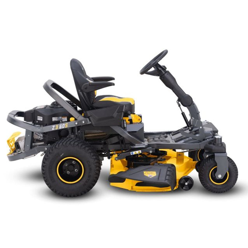 Side view of Cub Cadet Z3 60 S zero turn mower with steering wheel control, 60” deck and 24HP Kawasaki engine. Built for larger blocks and slopes. Available at Mower City Albury.
