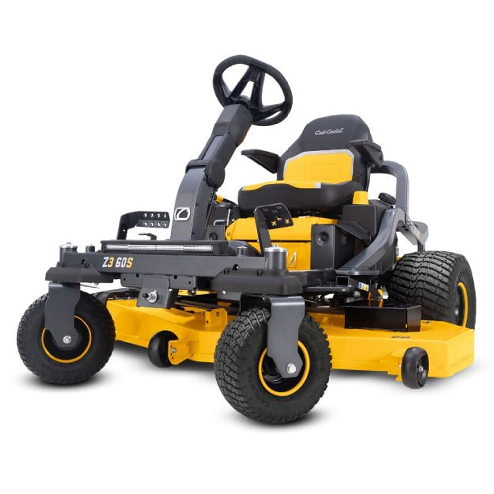 angle view of Cub Cadet Z3 60 S zero turn mower with steering wheel control, 60” deck and 24HP Kawasaki engine. Built for larger blocks and slopes. Available at Mower City Albury.