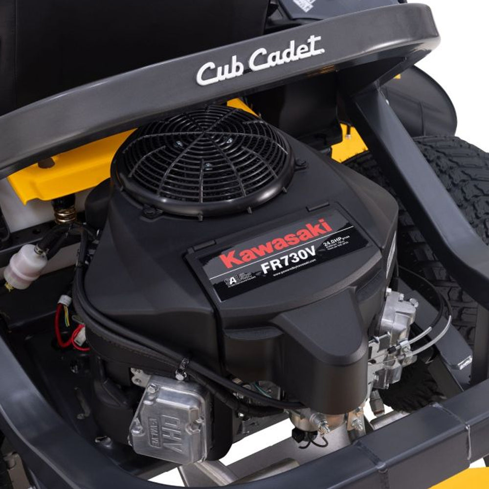 Close-up of a Cub Cadet lawn mower engine with Kawasaki branding on a white background. Available at Mower City Albury