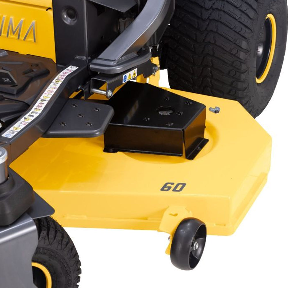 close up of 60" deck fabrication Cub Cadet Z3 60 S zero turn mower with steering wheel control, built for larger blocks and slopes. Available at Mower City Albury.