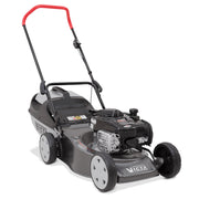 front view Victa Corvette 100 18” push mower with Briggs & Stratton engine and cut & catch system. Reliable, easy-start mowing. Available at Mower City Albury.
