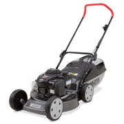 angle view front Victa Corvette 100 18” push mower with Briggs & Stratton engine and cut & catch system. Reliable, easy-start mowing. Available at Mower City Albury.