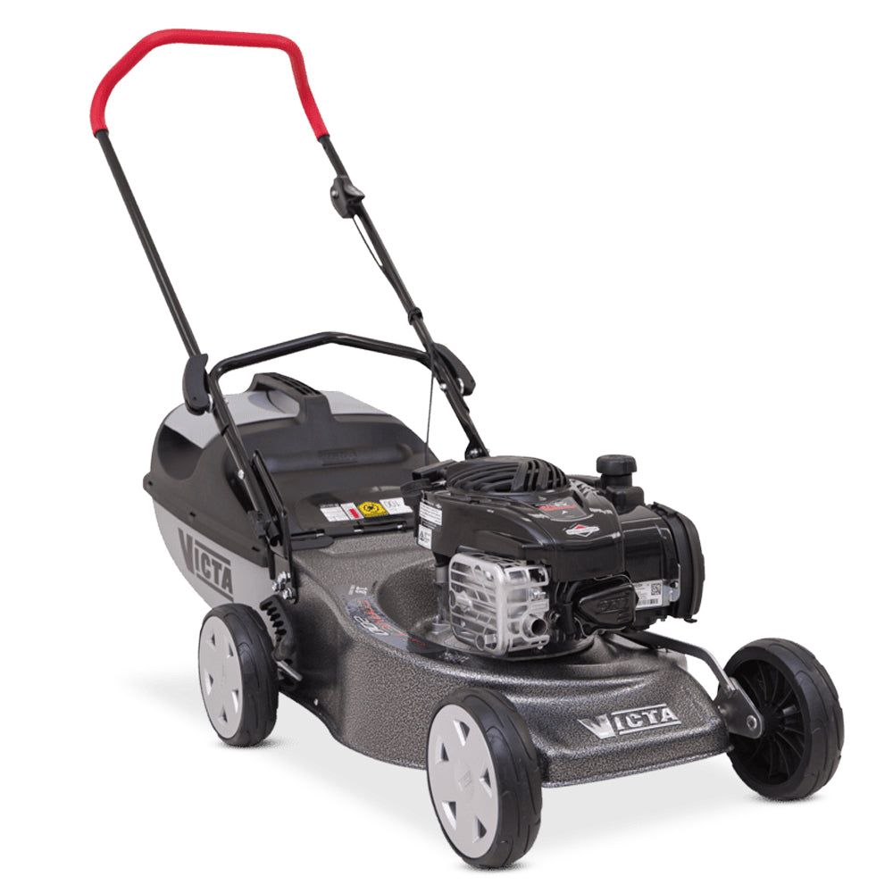 Victa Corvette 200 18” push mower with mulch or catch capability and Briggs & Stratton engine. Reliable, easy-start mowing. Available at Mower City Albury.