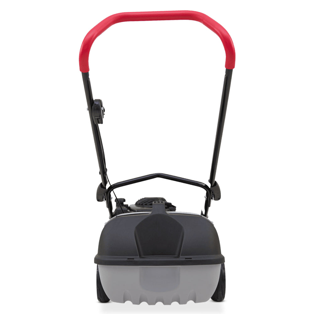 back view of Victa Corvette 200 18” push mower with mulch or catch capability and Briggs & Stratton engine. Reliable, easy-start mowing. Available at Mower City Albury.