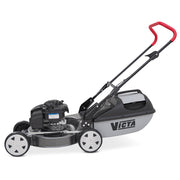 side view Victa Corvette 200 18” push mower with mulch or catch capability and Briggs & Stratton engine. Reliable, easy-start mowing. Available at Mower City Albury.
