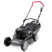 front of Victa Corvette 300 18” push mower with 150cc Briggs & Stratton engine and mulching disc. More power for domestic mowing. Available at Mower City Albury.