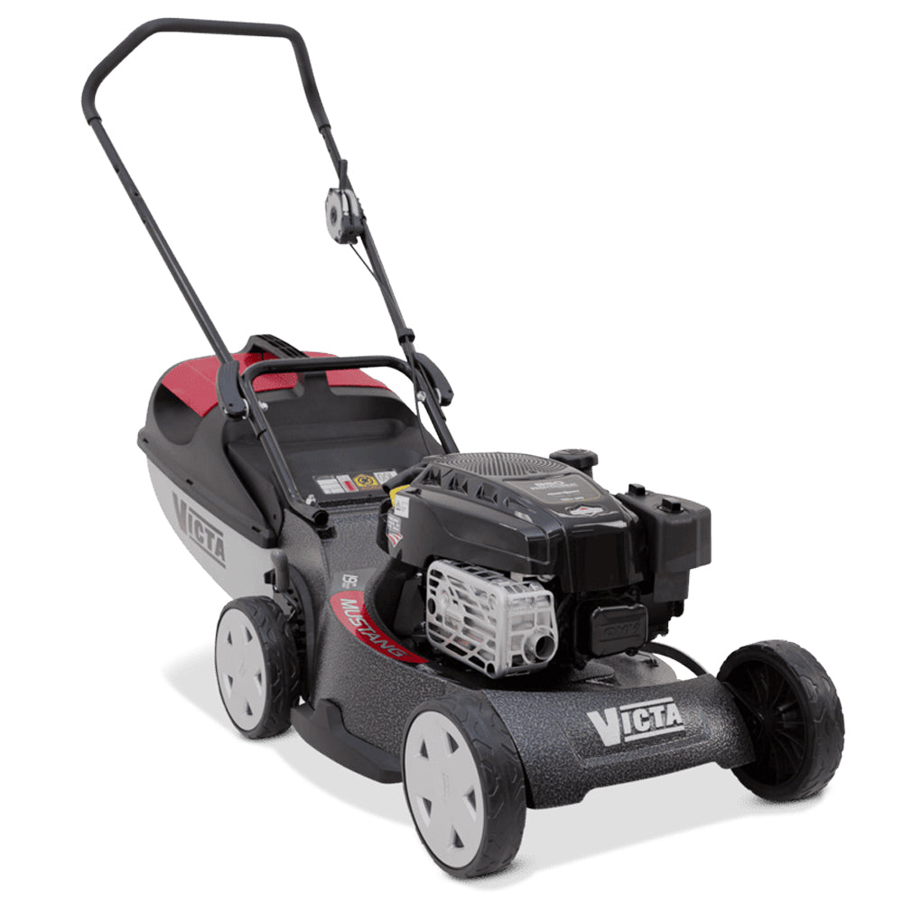 Victa Mustang 850 19” push mower with 190cc Briggs & Stratton engine and alloy deck. Built for tougher mowing conditions. Available at Mower City Albury.