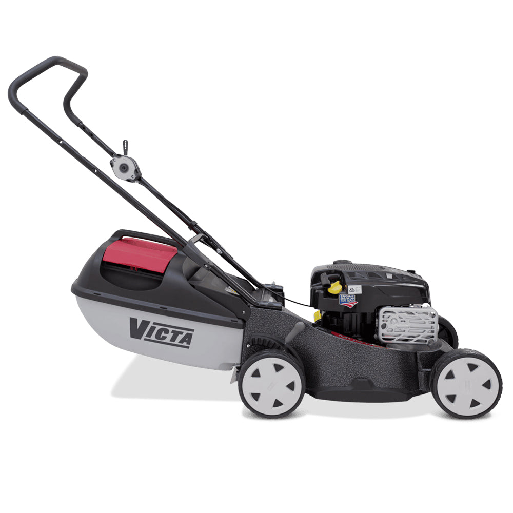 side view Victa Mustang 850 19” push mower with 190cc Briggs & Stratton engine and alloy deck. Built for tougher mowing conditions. Available at Mower City Albury.