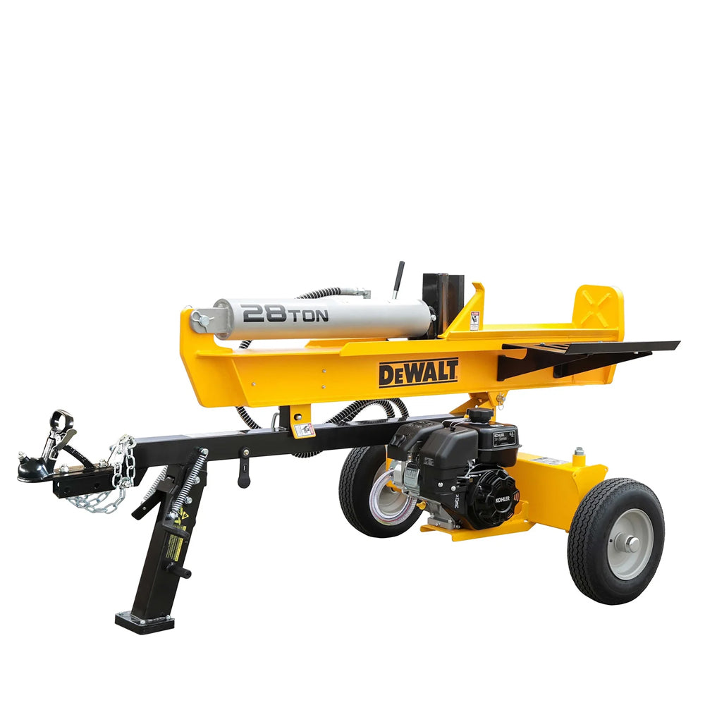 DEWALT 28 ton hydraulic log splitter with Kohler 196cc engine and 13-second cycle time. Built for firewood and heavy splitting. Available at Mower City Albury.