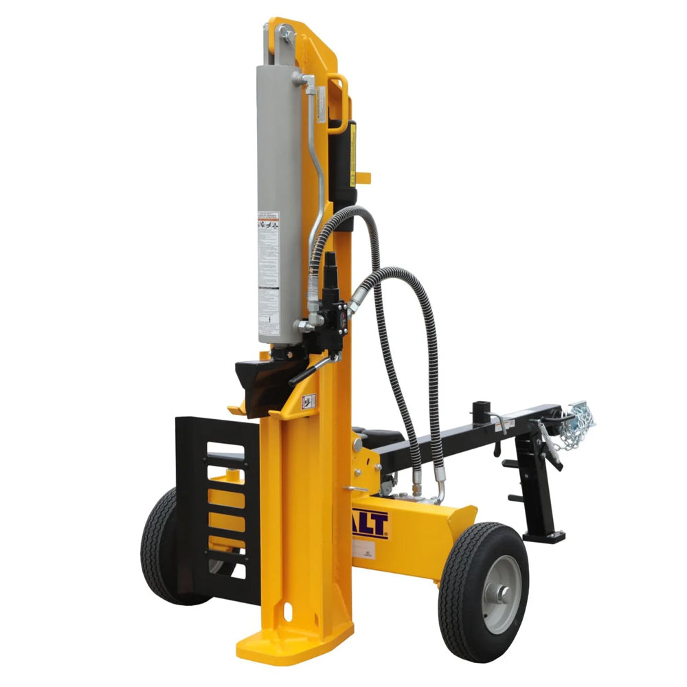 DEWALT 28 ton hydraulic log splitter with Kohler 196cc engine and 13-second cycle time. Built for firewood and heavy splitting. Available at Mower City Albury. Front view