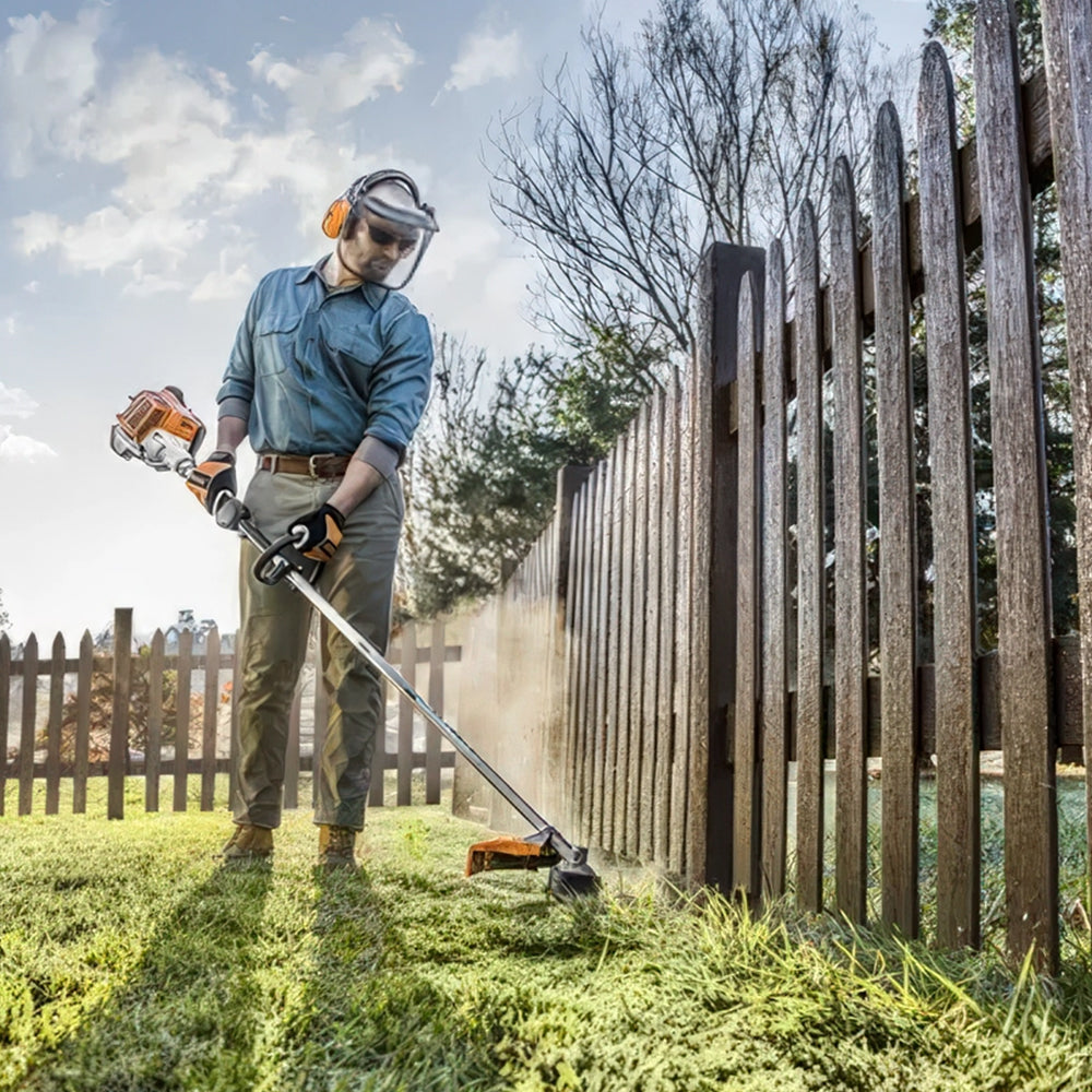 STIHL FS 94 RC-E petrol grass trimmer with loop handle, AutoCut head and harness – available at Mower City Albury. 1