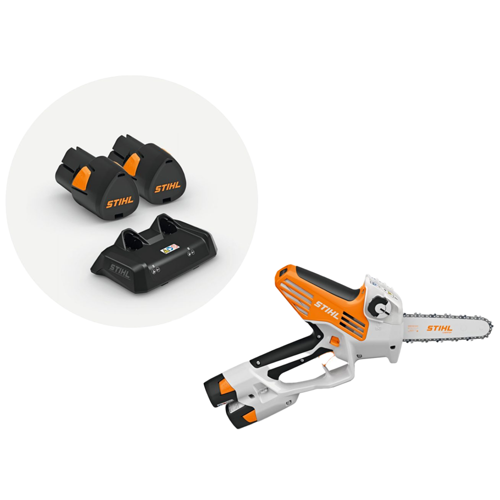 Discover the STIHL GTA 40 Battery Pruner at Mower City Albury, ideal for arborists, landscapers, and construction pros. Compact, powerful, and built for precision tree care and woody material cutting. Includes 2 x AS 2 batteries and charger. 2