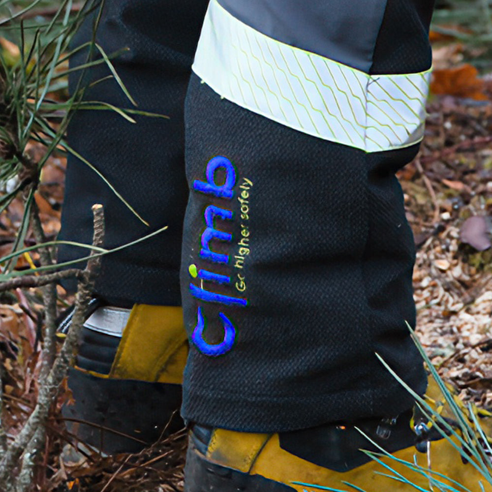 Persons leg - Climbcut Class 1 Design A chainsaw trousers built for climbing and work at height. Slim fit, Kevlar reinforcement, calf protection. In store in Albury.
