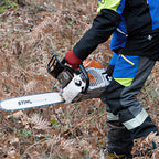 In action with STIHL chainsaw - Climbcut Class 1 Design A chainsaw trousers built for climbing and work at height. Slim fit, Kevlar reinforcement, calf protection. In store in Albury.