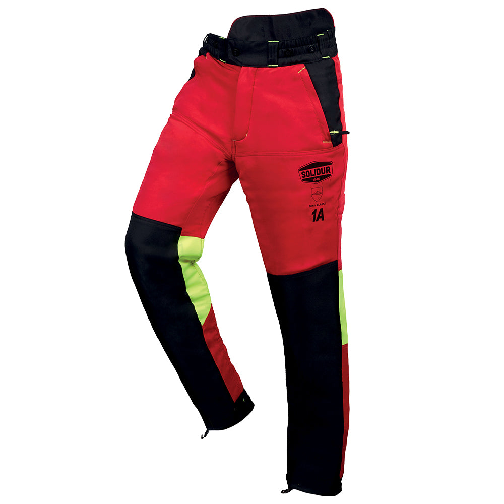 Solidur Felin Pants - front view - Light, stretch Class 1 Design A chainsaw trousers with 5-layer protection and water-repellent fabric. Ideal for firewood and farm work. Albury.