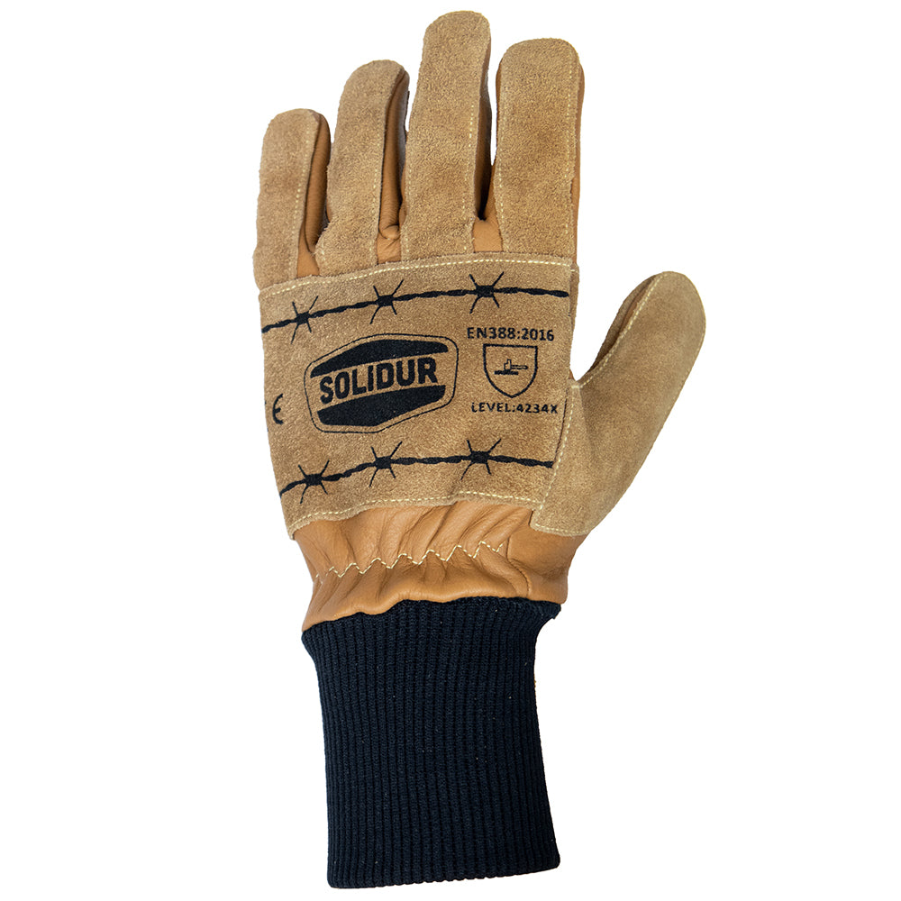 Solidur Heavy-duty cowhide gloves for fencing, barbed wire, thorny scrub and timber handling. Top-level abrasion and puncture resistance. Albury. 2