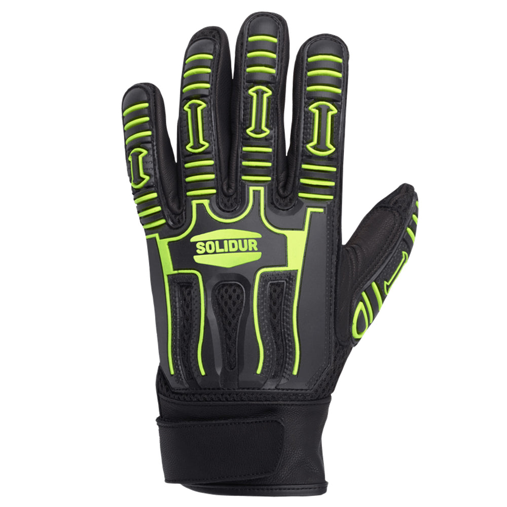 Handling gloves with impact protection over the knuckles and back of hand. Leather palm, breathable mesh, touchscreen fingertip. Albury. k