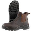 Solidur waterproof full-grain leather Chelsea work boots with elastic sides, oil-resistant, slip-resistant soles. For farm, yard and garden work. Available Australia wide