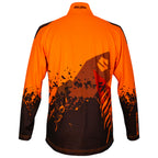 Back of Solidur long sleeve Lightweight fluorescent work polo in orange Quick drying, UPF 40+ sun protection. Mower City Albury.