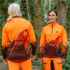 On models: Solidur long sleeve Lightweight fluorescent work polo in orange Quick drying, UPF 40+ sun protection. Mower City Albury.
