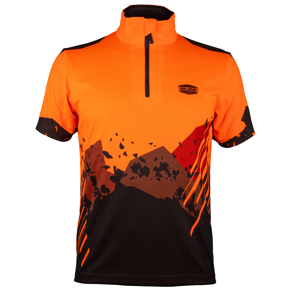 Solidur short sleeve Lightweight fluorescent work polo in orange Quick drying, UPF 40+ sun protection. Mower City Albury.