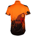 back of Solidur short sleeve Lightweight fluorescent work polo in orange Quick drying, UPF 40+ sun protection. Mower City Albury.