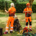 on model arborists: Solidur short sleeve Lightweight fluorescent work polo in orange Quick drying, UPF 40+ sun protection. Mower City Albury.