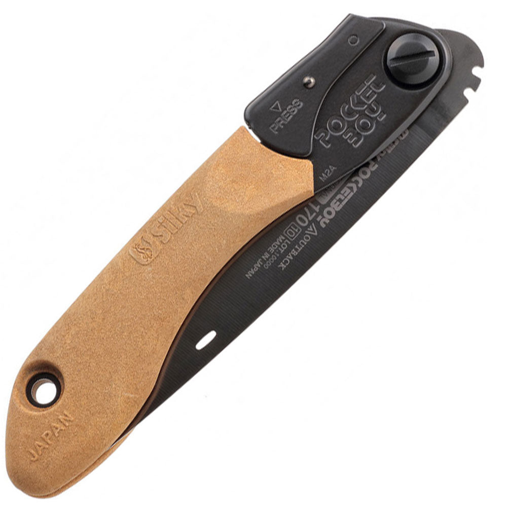 Discover the Outback Silky Saw Pocket Boy at Mower City Albury. Designed for hard work with a wood particle and rubber handle for a secure grip. Cuts through wood and bone effortlessly. Compact, lightweight, and corrosion-resistant with a 170mm straight blade. Your ultimate adventure companion! Buy today. 3