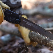 Discover the Outback Silky Pocket Boy at Mower City Albury. Designed for hard work with a wood particle and rubber handle for a secure grip. Cuts through wood and bone effortlessly. Compact, lightweight, and corrosion-resistant with a 170mm straight blade. Your ultimate adventure companion! Buy today. in action