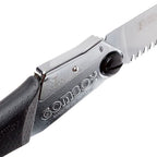 Discover the versatile Gomboy Medium-Tooth Folding Silky Saw for pruning, carpentry, and on-the-go tasks. Enjoy smooth, quick cuts with its hollow ground blades and rust prevention. Conveniently store it in the hinged carrying case. Experience superior grip, even in wet conditions, thanks to the special Gom rubber formula. Visit Mower City Albury today! close up