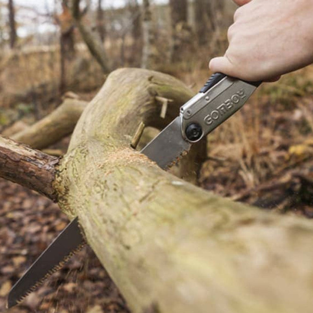 Discover the versatile Gomboy Medium-Tooth Folding Silky Saw for pruning, carpentry, and on-the-go tasks. Enjoy smooth, quick cuts with its hollow ground blades and rust prevention. Conveniently store it in the hinged carrying case. Experience superior grip, even in wet conditions, thanks to the special Gom rubber formula. Visit Mower City Albury today! 5