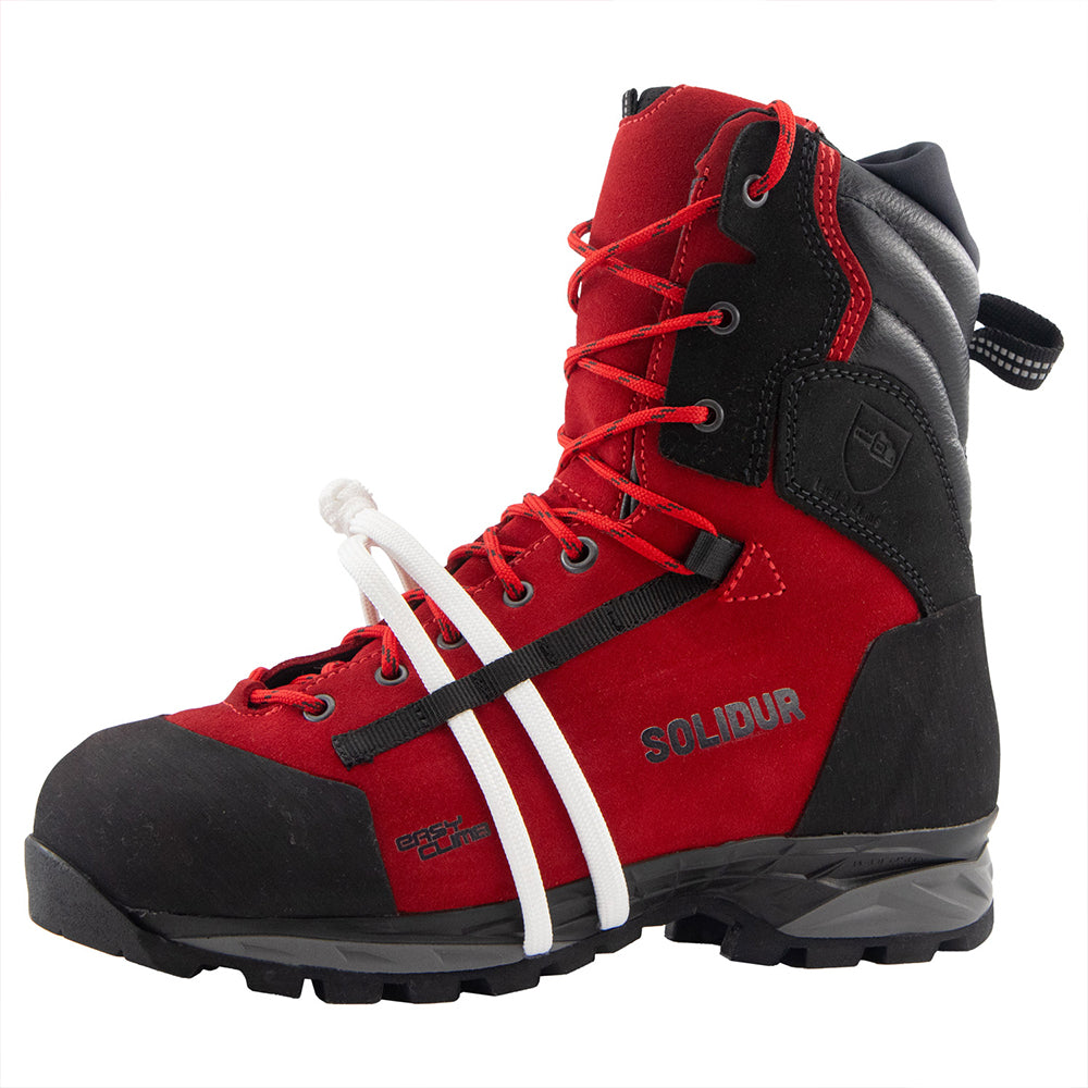 Solidur Class 2 chainsaw climbing boots for arborists. Vibram Winkler sole with through-holes for an SRT foot loop. Resoleable. Mower City Albury. 2