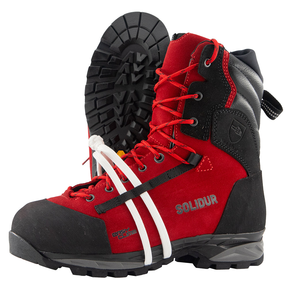 Class 2 chainsaw climbing boots for arborists. Vibram Winkler sole with through-holes for an SRT foot loop. Resoleable. Mower City Albury.