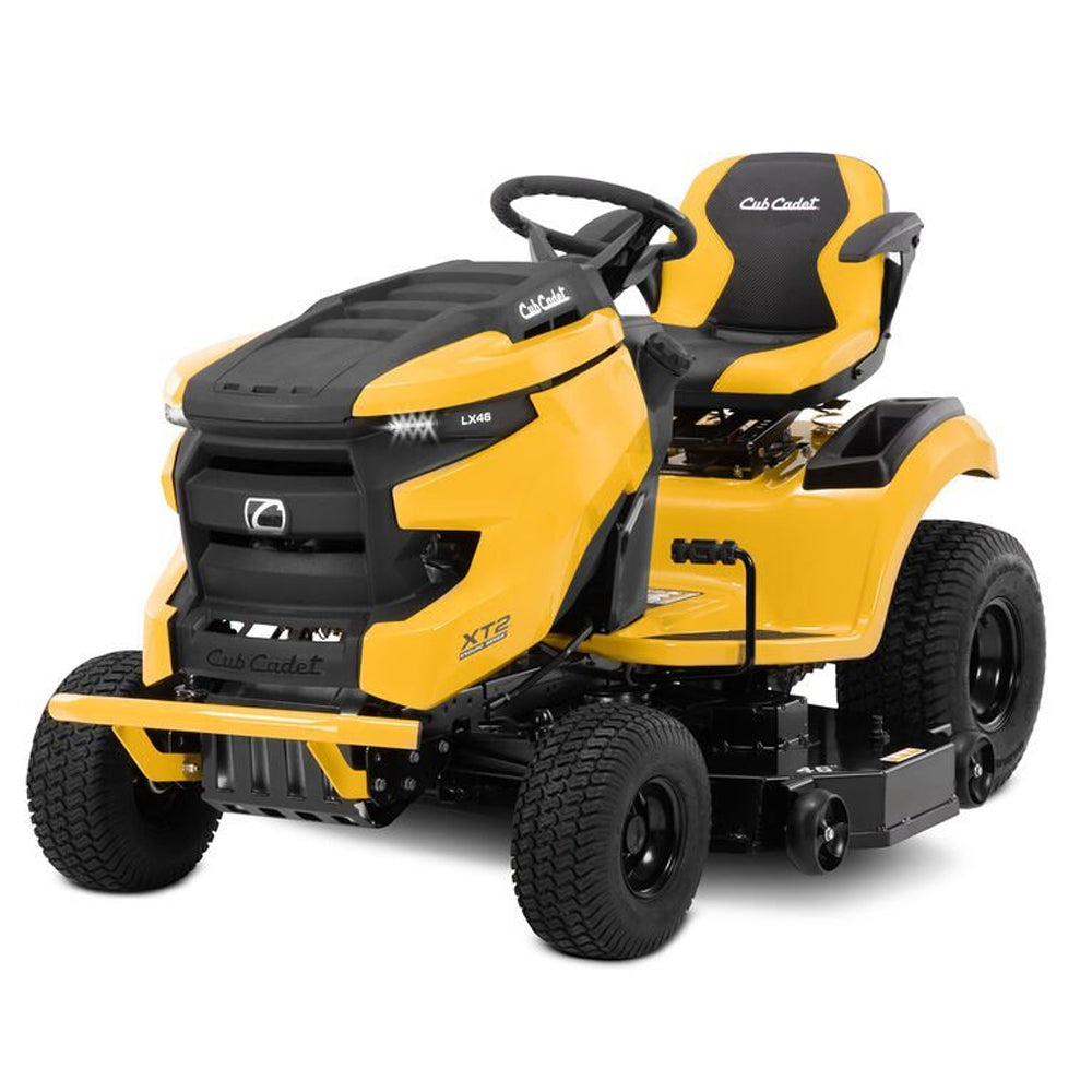 Cub Cadet Enduro XT2 LX 46 K ride-on mower with 24HP Kawasaki engine, 46-inch fabricated deck and diff lock, suited to properties up to 5 acres. Talk to the team at Mower City Albury. Side View