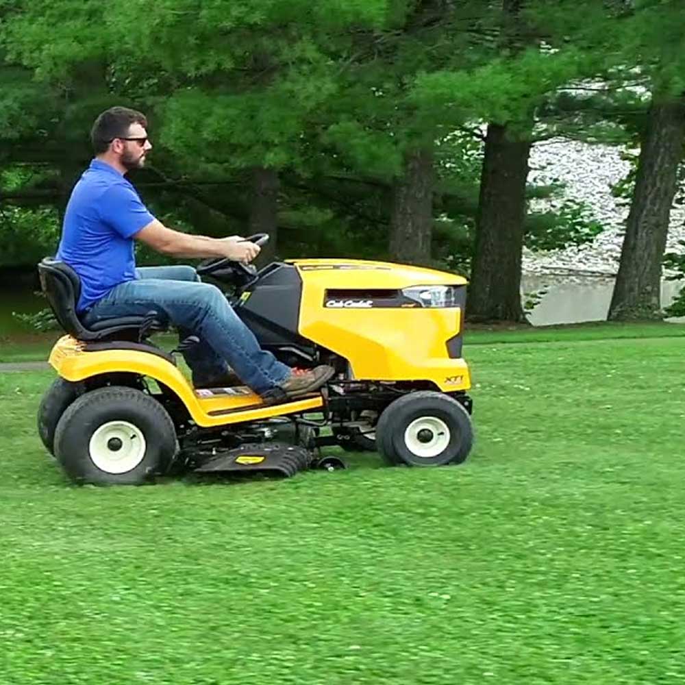Tackle big lawns with the Cub Cadet XT1 21/42 ride-on mower. 42” deck, 21HP V-Twin, cruise control & hydro drive. Available at Mower City Albury. 2