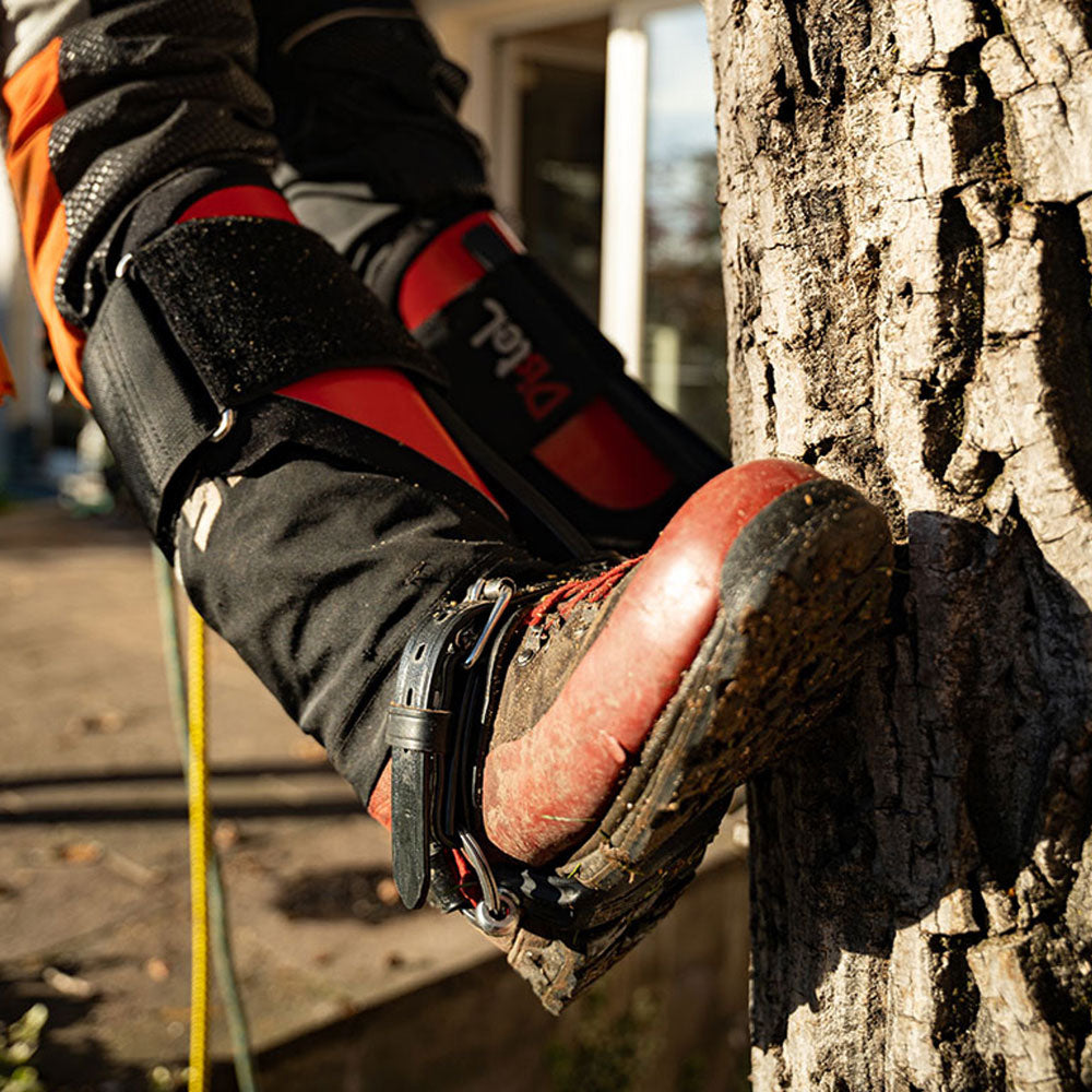 Elevate your tree climbing game with Distel Gecko Aluminum Climber Spurs. Lightweight, adjustable, and crafted for comfort, these climbers offer reliable traction and support up to 110kg. Shop now at Mower City Albury for the ultimate climbing experience. in-action2