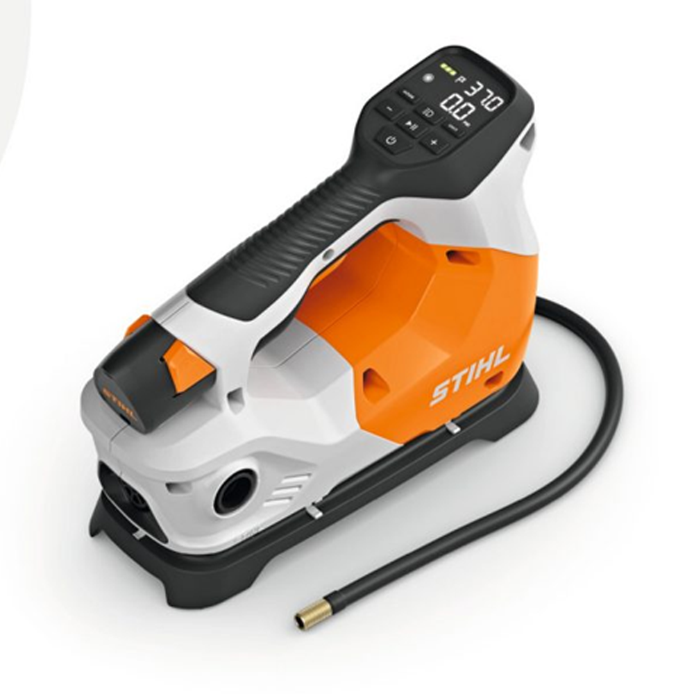 Portable STIHL KOA 20 Air Inflator with battery & charger. Inflate tyres, balls & gear with ease. In stock at Mower City Albury - Online and In-Store - inflate bike tyres and more