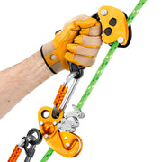 Enhance your climbing efficiency with the Petzl Chicane braking device. Compatible with Zigzag and Zigzag Plus Prusiks, it offers continuous friction on descents. Find it at Mower City Albury - come in-store today for all your climbing equipment and clothing needs.  In use2