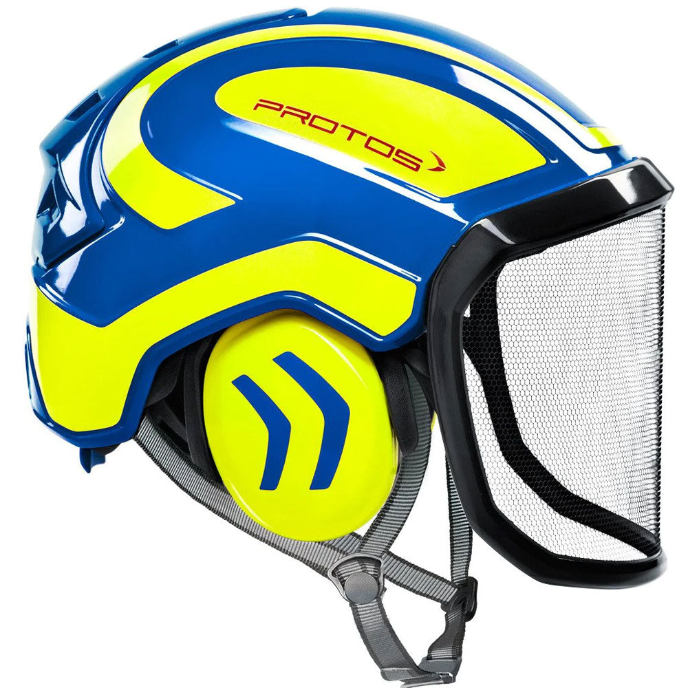 Elevate your safety and comfort with the PROTOS® Integral Arborist Helmet, available at Mower City Albury. Designed for work at height, this helmet features integrated hearing and face protection, washable padding, and spare parts for easy maintenance. Experience unparalleled protection and performance for tree care operations. Side