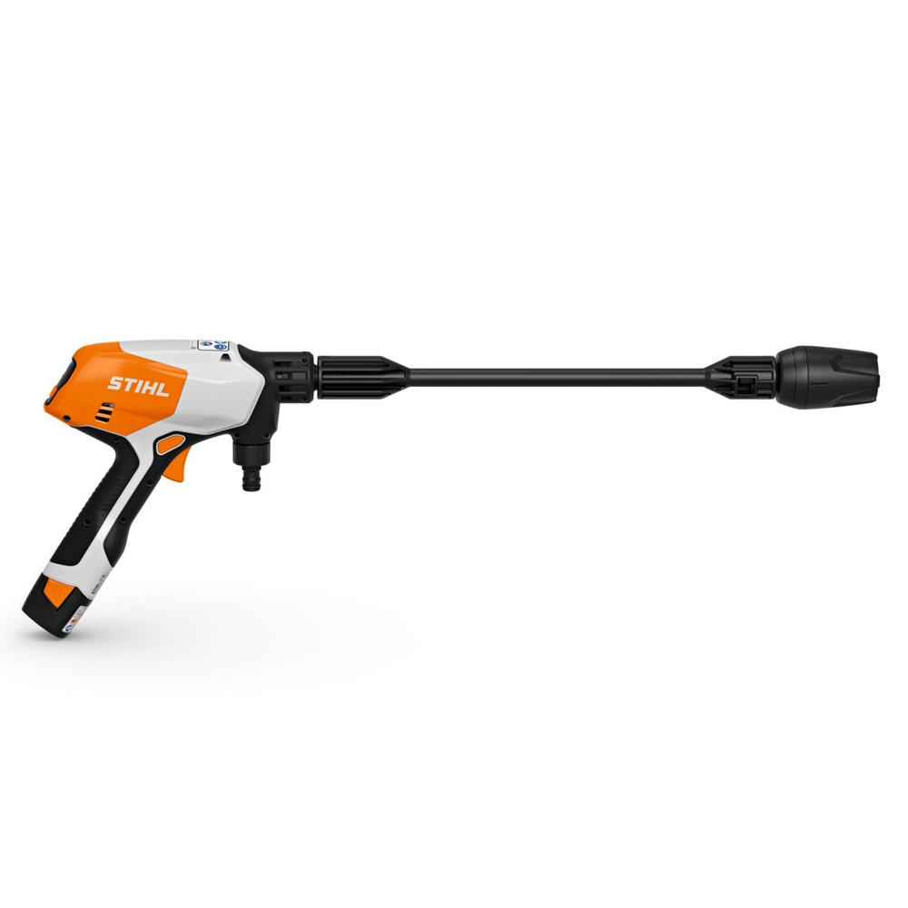 STIHL RCA 20 Battery Pressure Cleaner Kit with tank, nozzle, battery, and carry bag – available at Mower City Albury Wodonga online and in-store extension pressure hose