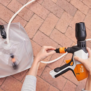 STIHL RCA 20 Battery Pressure Cleaner Kit with tank, nozzle, battery, and carry bag – available at Mower City Albury Wodonga online and in-store no tap required with its own water tank 20L