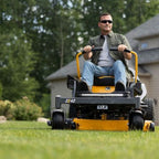 Cub Cadet Ultima Z2 42 zero-turn mower with 21.5HP Kawasaki engine and 42-inch fabricated deck. Built for blocks up to four acres. Available at Mower City Albury. Man riding