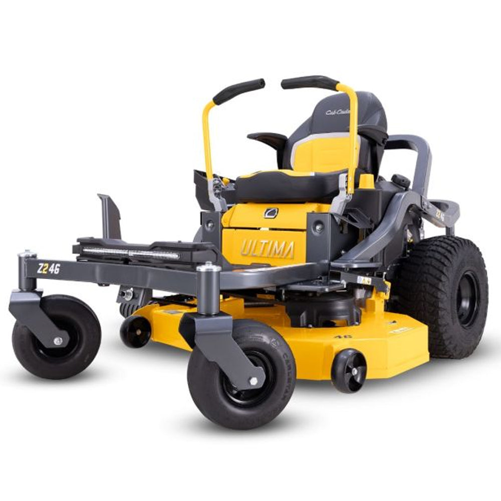 Cub Cadet Ultima Z2 46 zero-turn mower with a 21.5HP Kawasaki engine and 46-inch fabricated deck for larger lawns and blocks up to four acres. Available at Mower City Albury. Angle